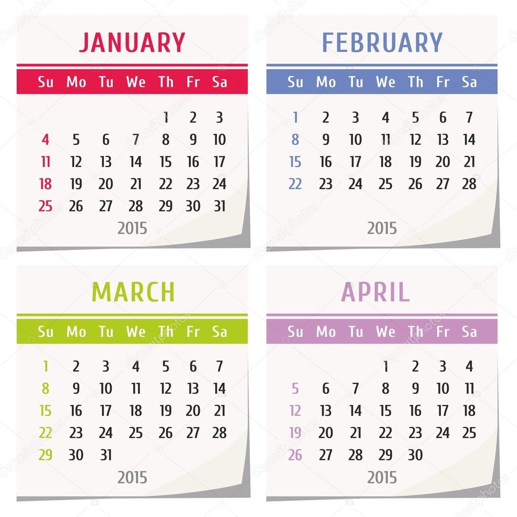 2015 Calendar Design Set Of Four Months january February March