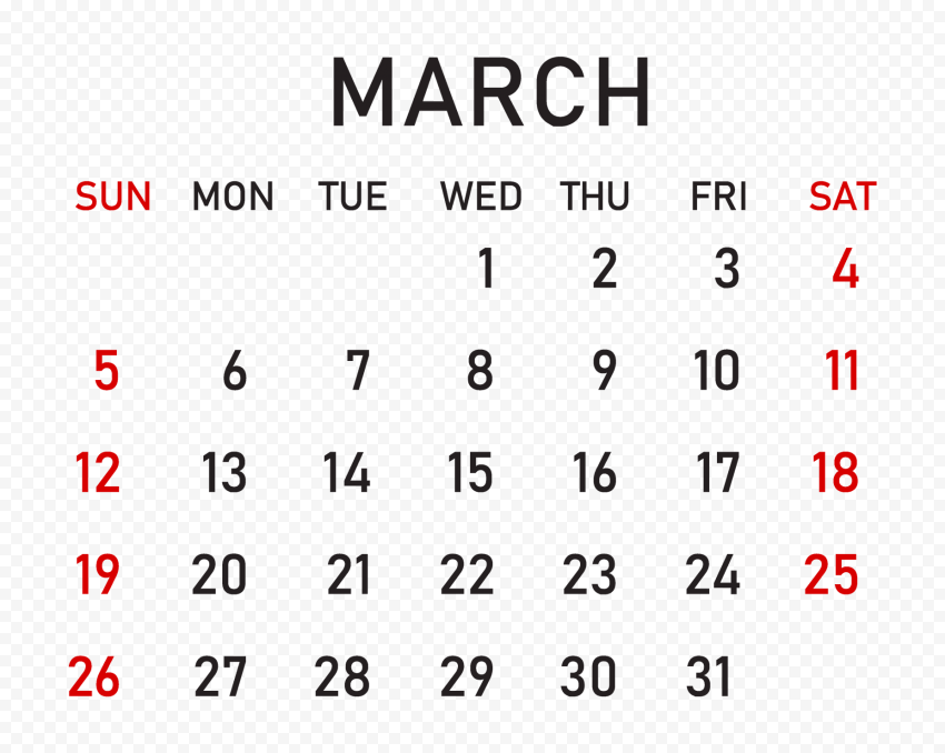 2023 March Calendar Transparent Background Citypng