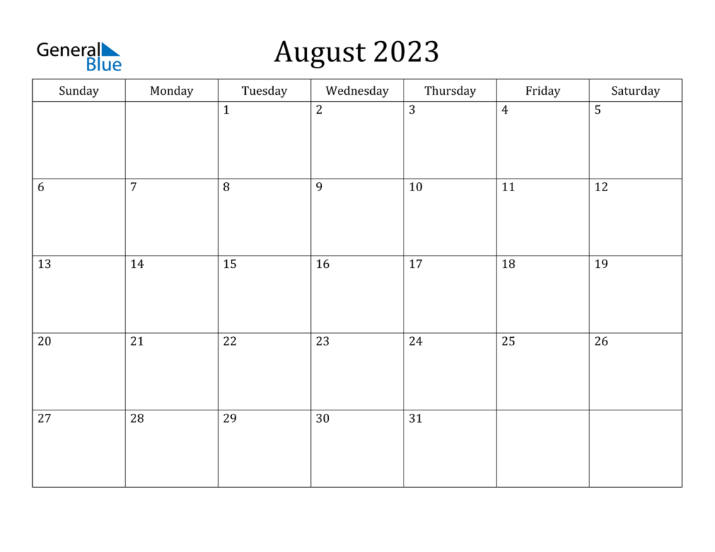 August 2023 Calendar PDF Word Excel