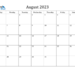 August 2023 Calendar PDF Word Excel