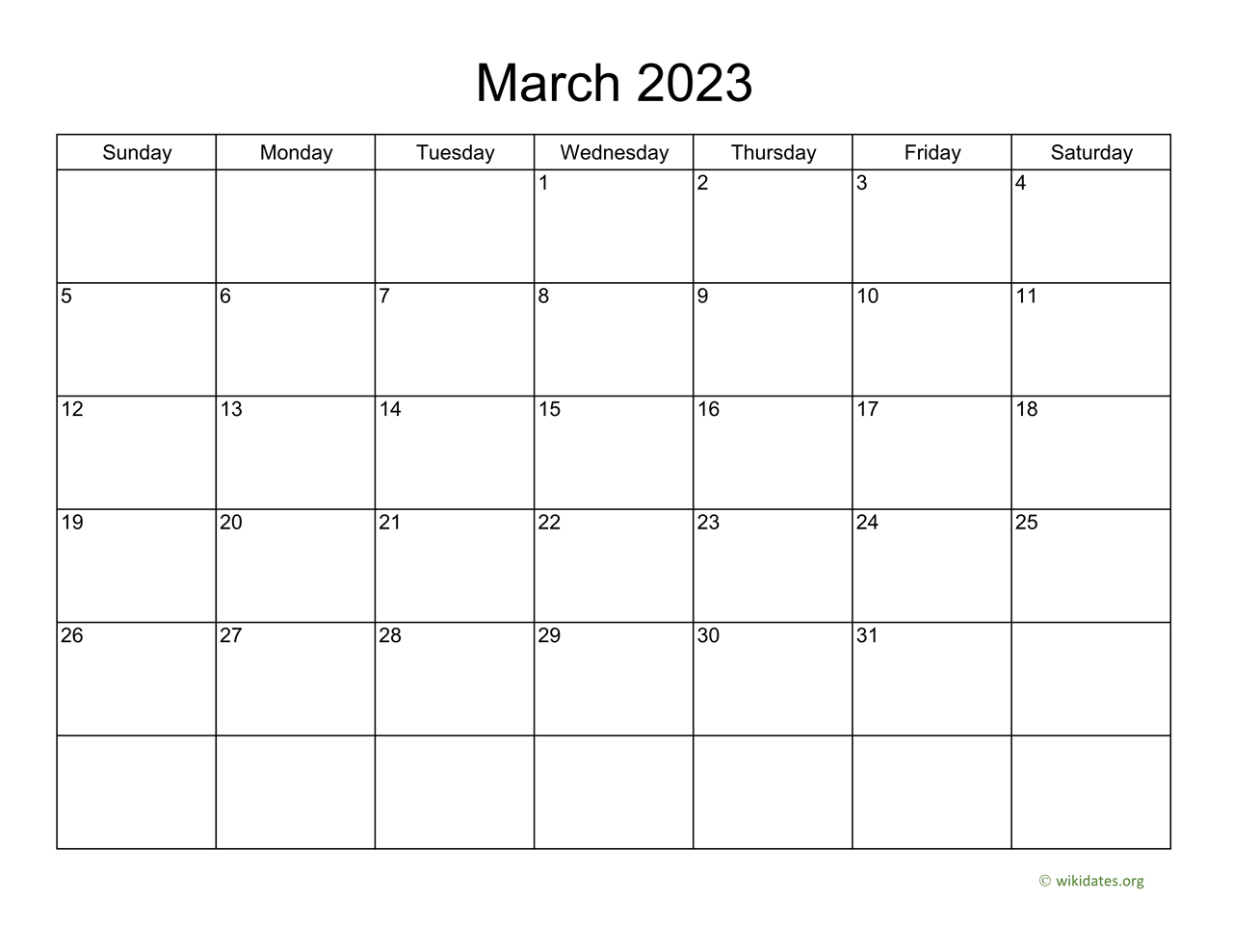 Basic Calendar For March 2023 WikiDates