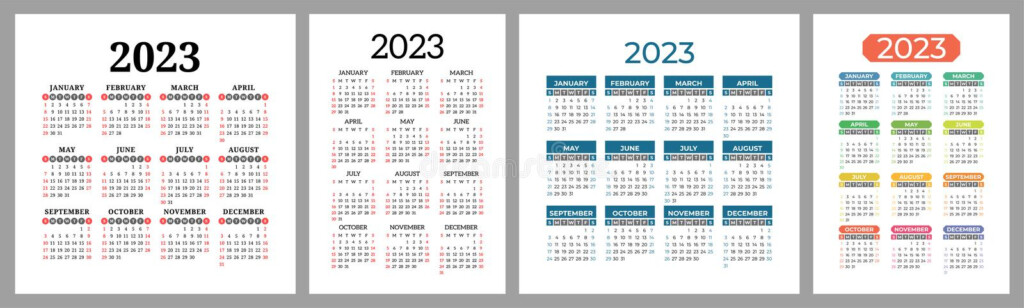 Calendar 2023 Year Set Vector Template Collection Ready Design Week 