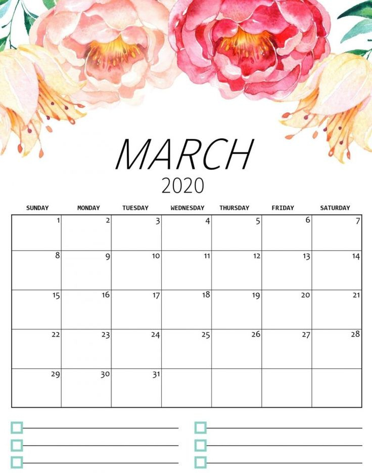 Cute March 2020 Floral Calendar Calendar Printables Calendar 