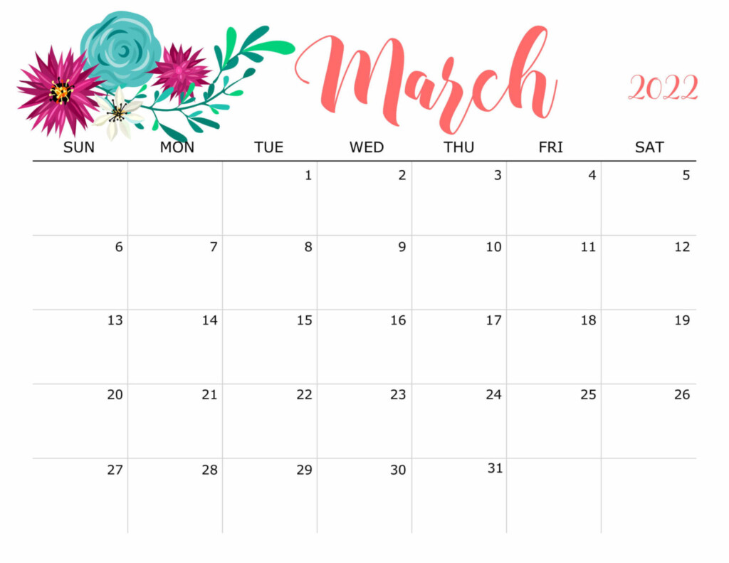 Cute March 2022 Calendar Printable Floral Designs