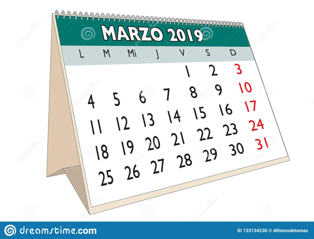 Desk Calendar March 2019 Spanish Stock Illustration Illustration Of 