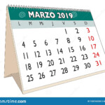 Desk Calendar March 2019 Spanish Stock Illustration Illustration Of