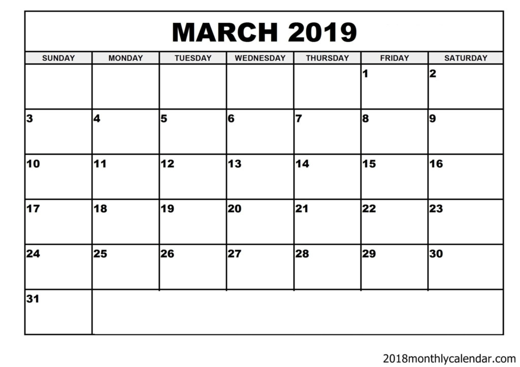 Download March 2019 Calendar Editable Calendar Blank Monthly 