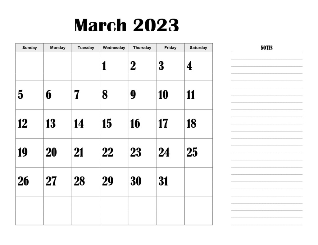 Download March 2023 Printable Calendar Blank Templates PDF