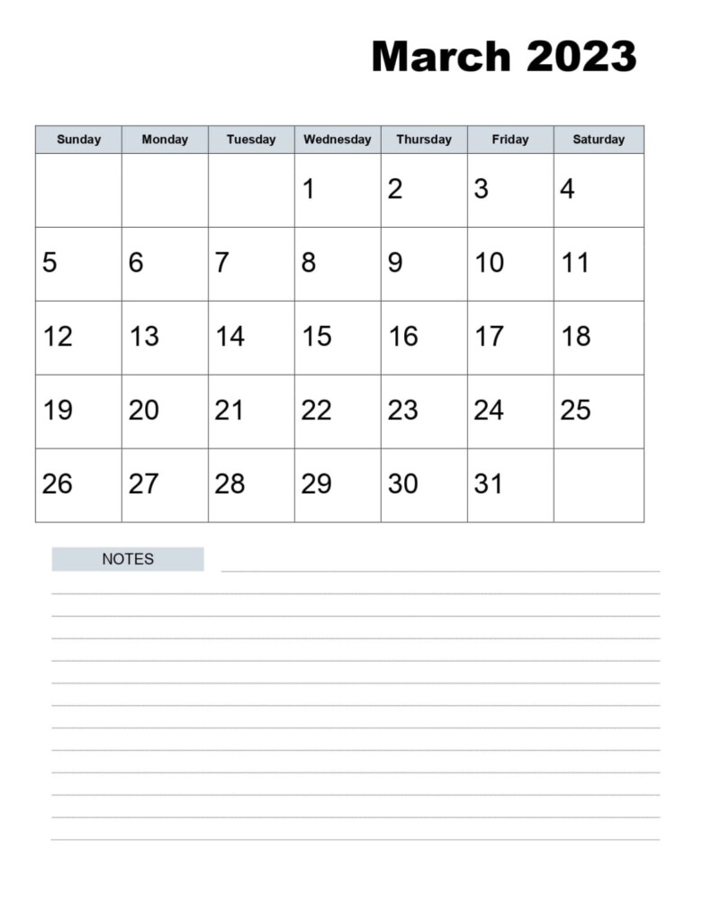 Download March 2023 Printable Calendar Blank Templates PDF