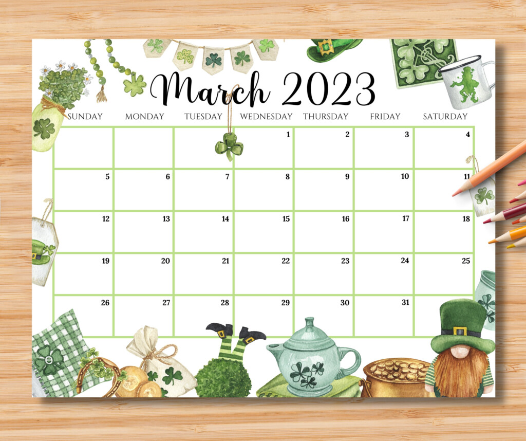 EDITABLE March 2023 Calendar Happy St patrick s Day 2023 Etsy Canada