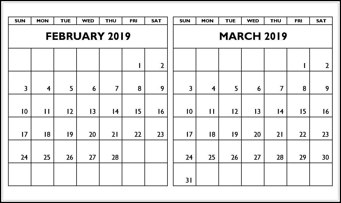 February March 2019 Calendar Template february march calendar2019