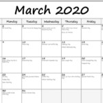 Fillable March 2020 Calendar Template Word PDF Excel Format In 2020