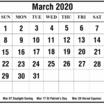 Free Blank March 2020 Calendar Printable In PDF Word Excel