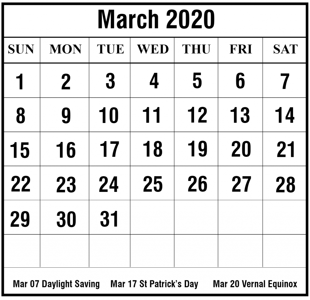 Free Blank March 2020 Calendar Printable In PDF Word Excel