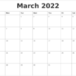 Free Blank March 2022 Fillable Calendar Template To Edit Print