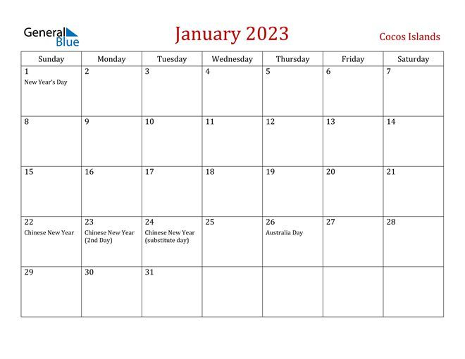 Free Calendar For Cocos Islands With Holidays Holiday Calendars In PDF 