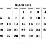 Free Download Printable March 2023 Calendar Large Font Design