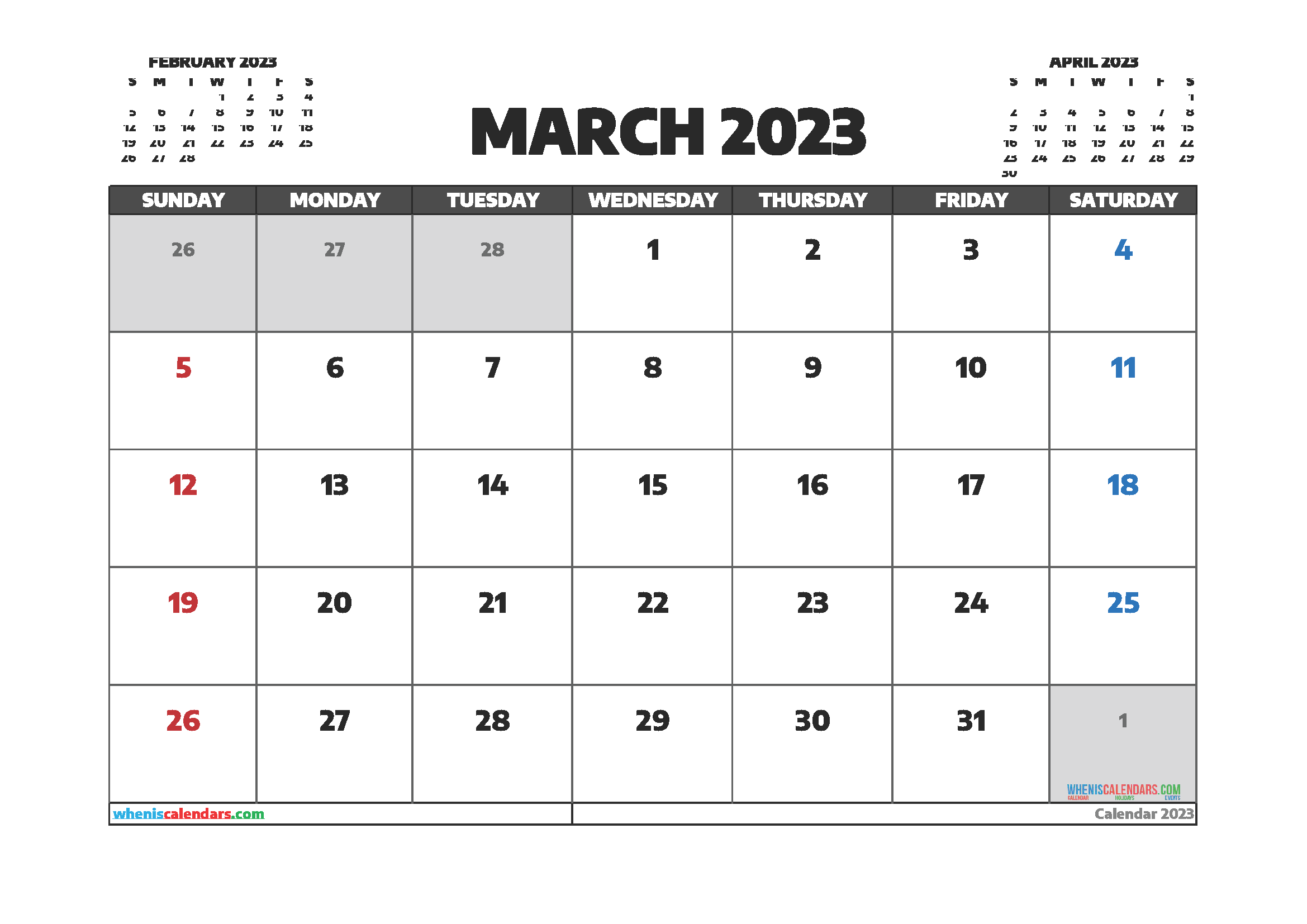 Free March 2023 Calendar Template PDF And Image