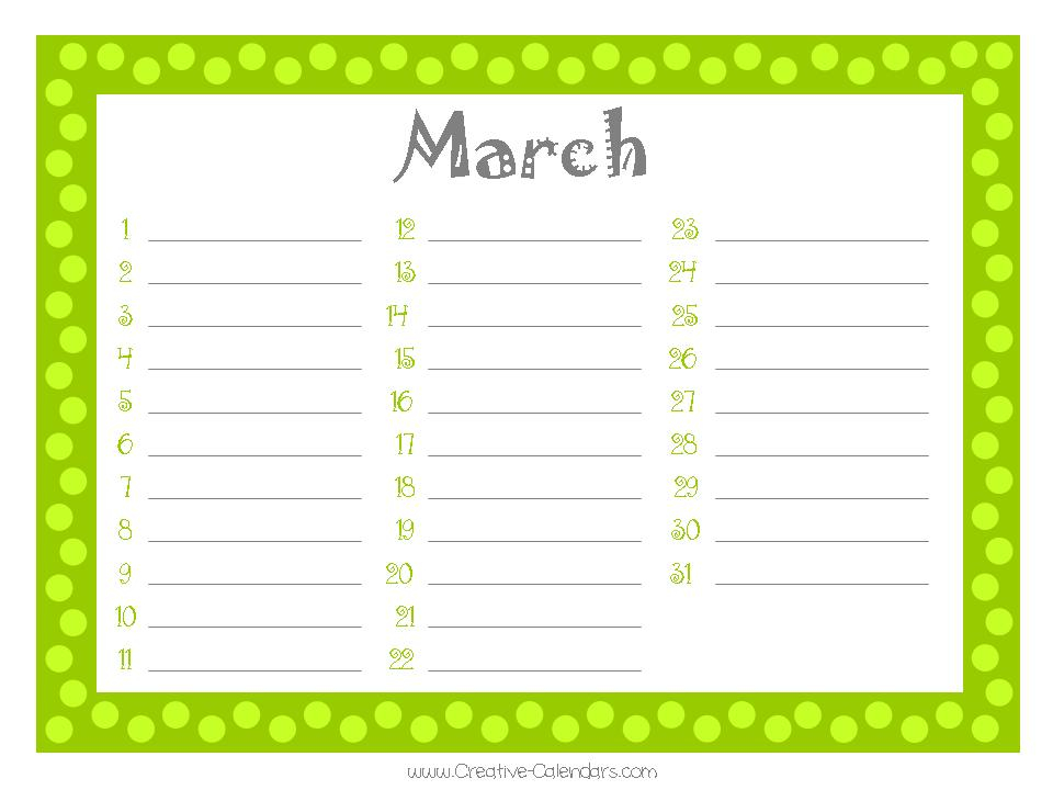 Free Printable Birthday Calendar Template