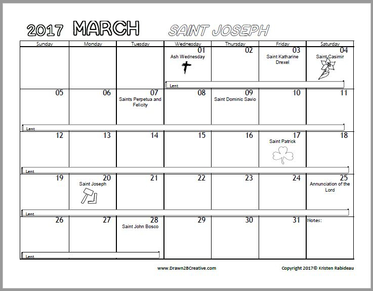 Free Printable Catholic Coloring Calendar 2017 Drawn2BCreative