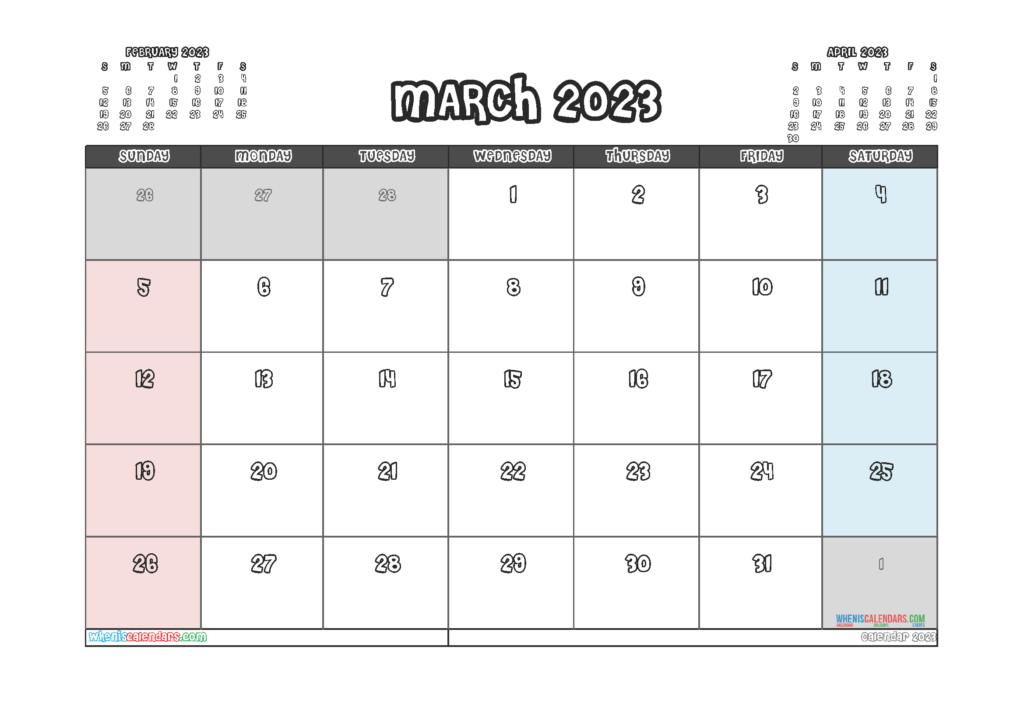 Free Printable March 2023 Calendar 12 Templates