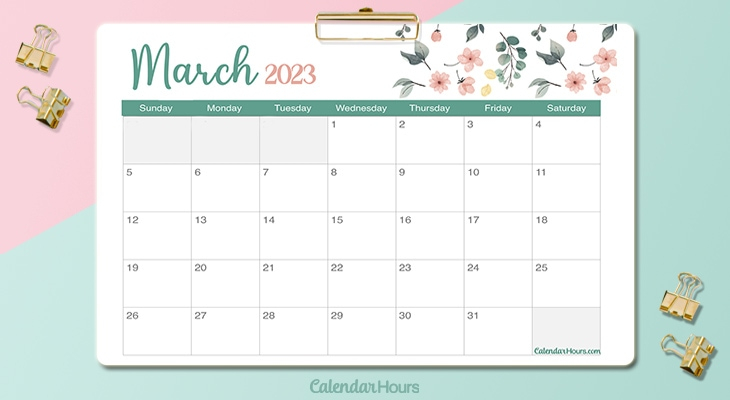 Free Printable March 2023 Calendar CalendarHours