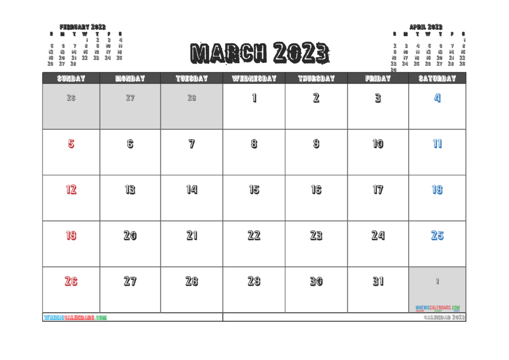 Free Printable March 2023 Calendars PDF And Image 