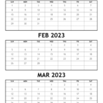 January February March 2023 Calendar Printable Three Month Calendar