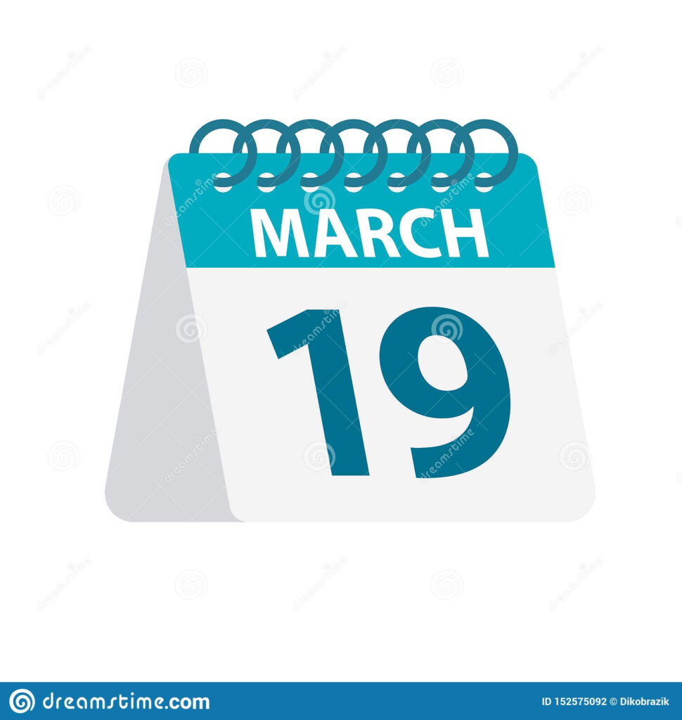 March 19 Calendar Icon Vector Illustration Of One Day Of Month 