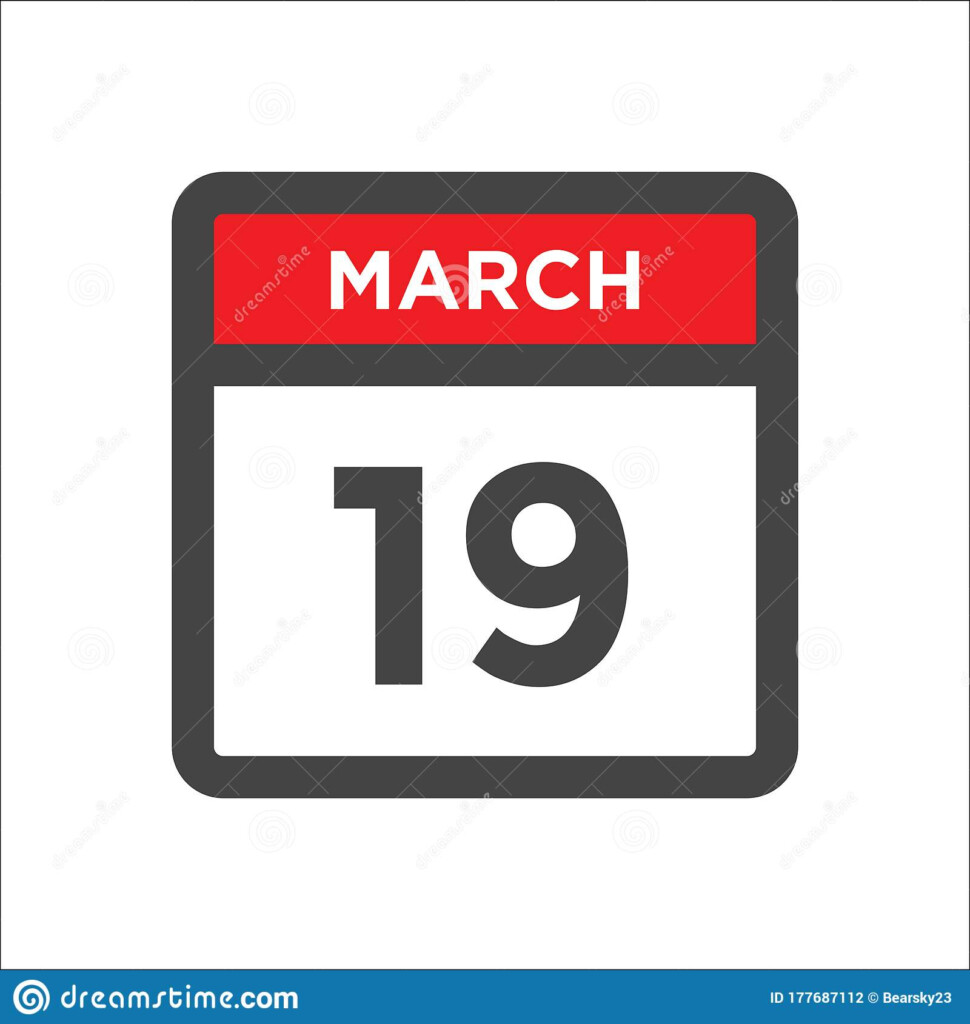 March 19 Calendar Icon With Day Of Month Stock Vector Illustration Of 