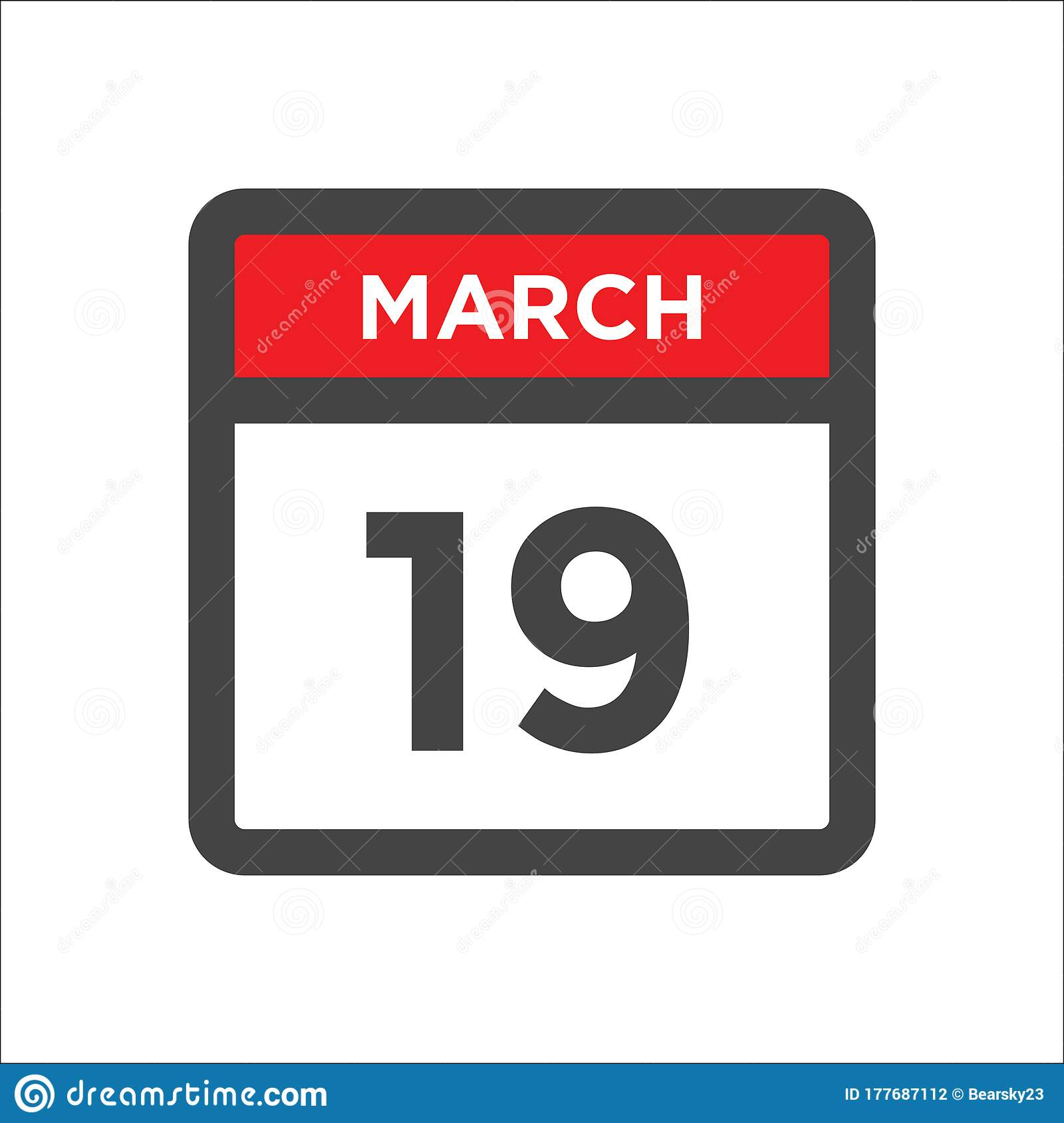 March 19 Calendar Icon With Day Of Month Stock Vector Illustration Of