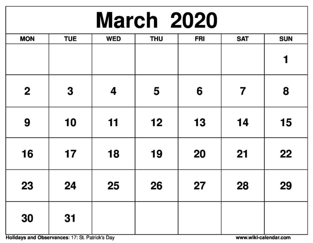 March 2 2020 Calendar Month Calendar Printable