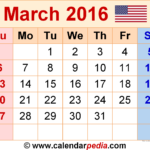 March 2016 Calendar Templates For Word Excel And PDF