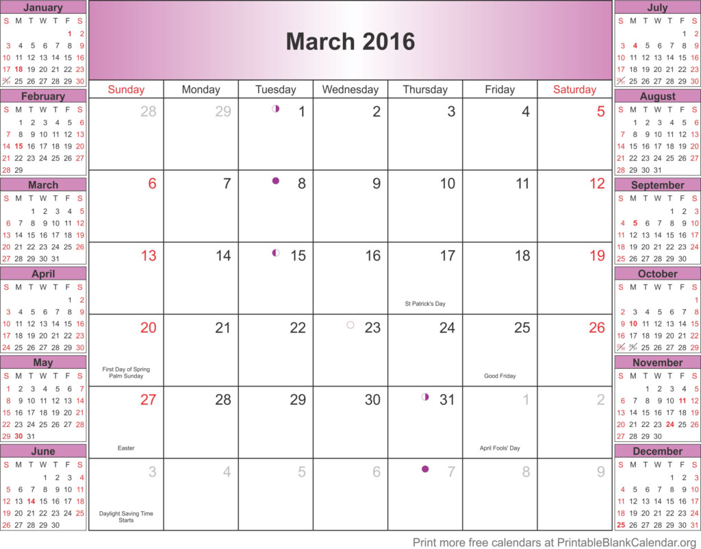 March 2016 montlhy calendar Printable Blank Calendar