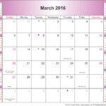 March 2016 montlhy calendar Printable Blank Calendar