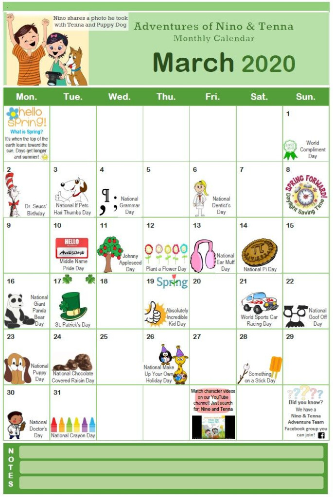 March 2020 Kid s Calendar Kids Calendar Calendar March Calendar