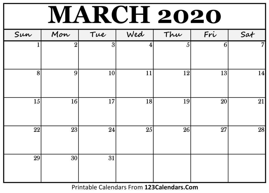 March 2020 Printable Calendar 123Calendars