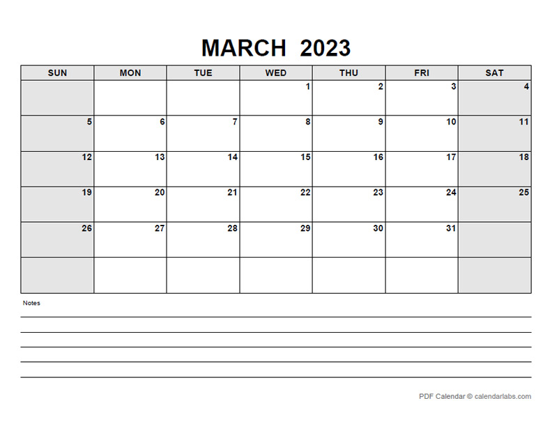 March 2023 Calendar CalendarLabs