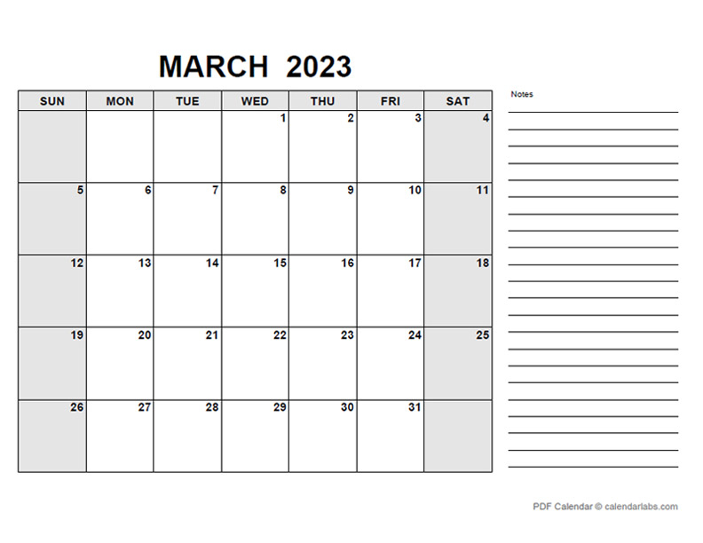 March 2023 Calendar CalendarLabs