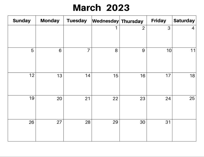 March 2023 Calendar Digital Download PDF Etsy Australia