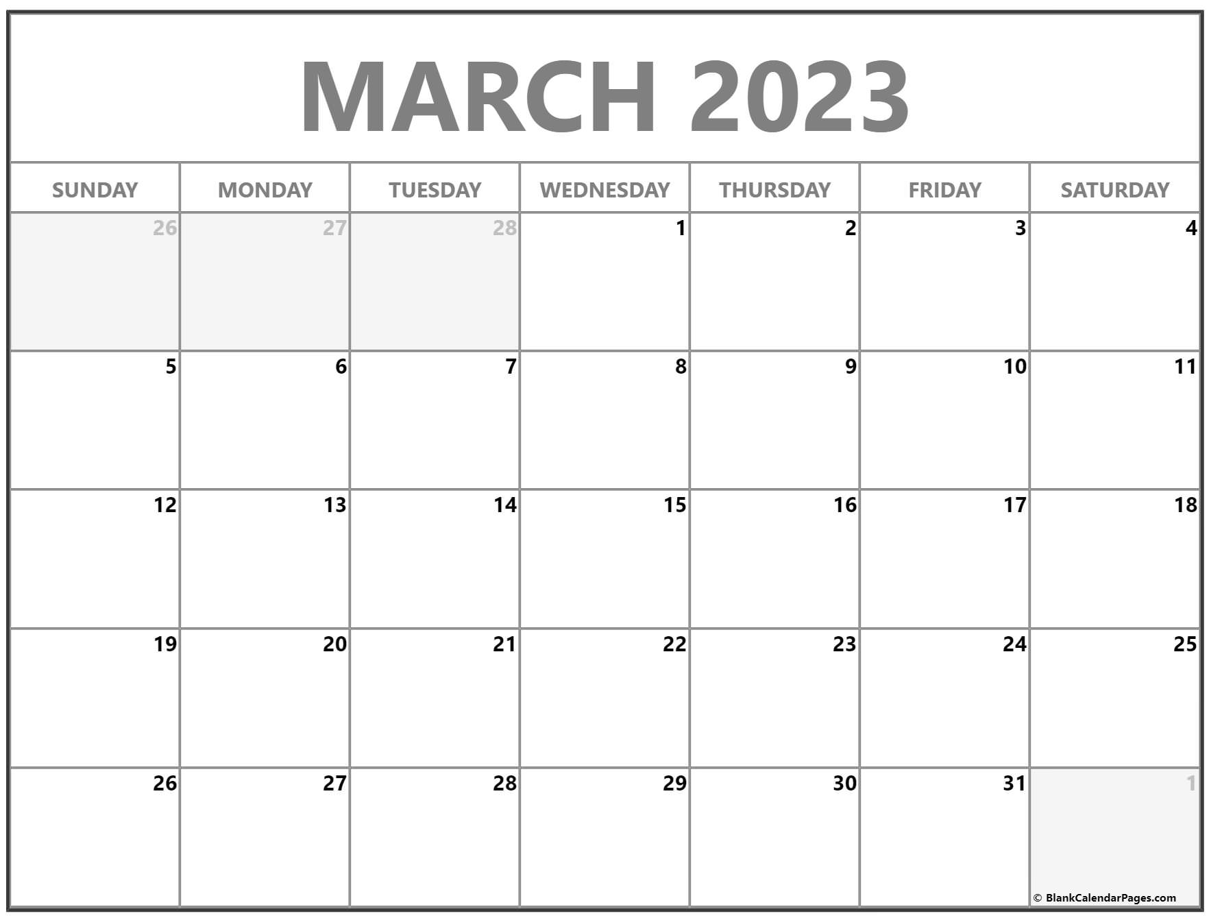 March 2023 Calendar Printable Printable Word Searches