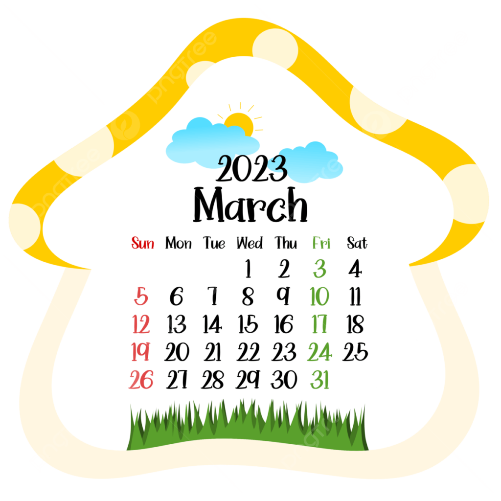 March 2023 Calendar Vector Art PNG Mushroom Calendar Year 2023 March 