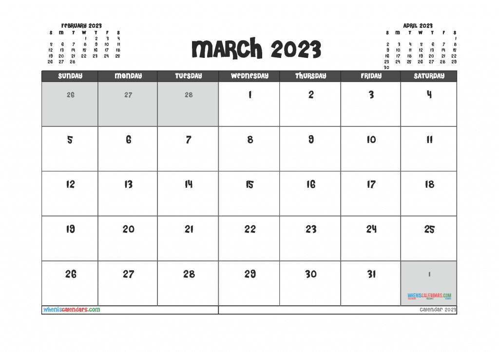 March 2023 Calendar With Holidays PDF And Image 