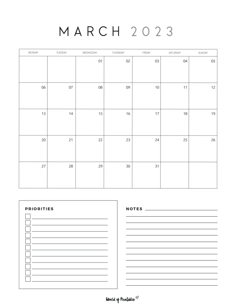 March 2023 Calendars 100 Styles To Choose From World Of Printables