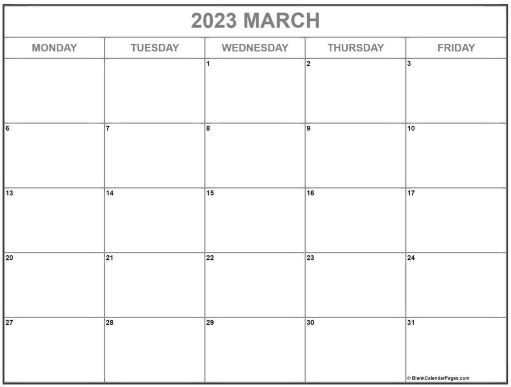 March 2023 Monday Calendar Monday To Sunday