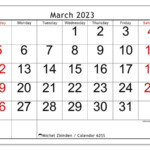 March 2023 Printable Calendar 442SS Michel Zbinden UK