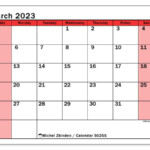 March 2023 Printable Calendar 502SS Michel Zbinden UK