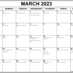 March 2023 With Holidays Calendar