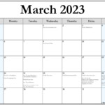 March 2023 With Holidays Calendar