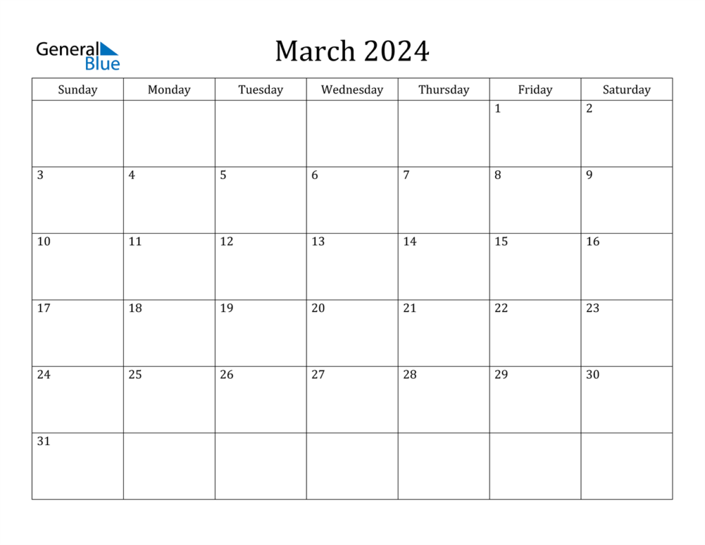 March 2024 Calendar PDF Word Excel